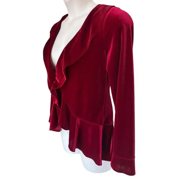 Midnight Velvet Merlot Ruffled Velour Jacket w Peplum Whimsigoth Poetcore size L - Picture 6 of 10
